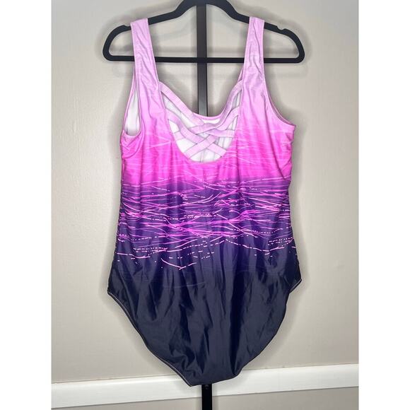 Women's Full Size Tie-Dye Crisscross Back One-Piece Swimsuit Purple Plus 20W - Picture 4 of 5